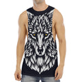 Navy And White Wolf Print Men's Muscle Tank Top