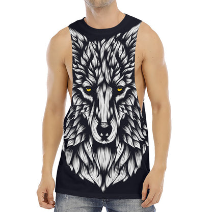 Navy And White Wolf Print Men's Muscle Tank Top