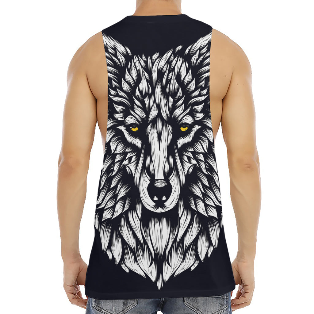 Navy And White Wolf Print Men's Muscle Tank Top