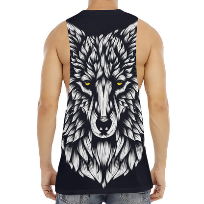 Navy And White Wolf Print Men's Muscle Tank Top