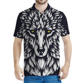 Navy And White Wolf Print Men's Polo Shirt