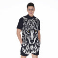 Navy And White Wolf Print Men's Romper
