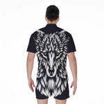 Navy And White Wolf Print Men's Rompers