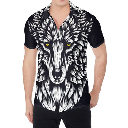 Navy And White Wolf Print Men's Shirt