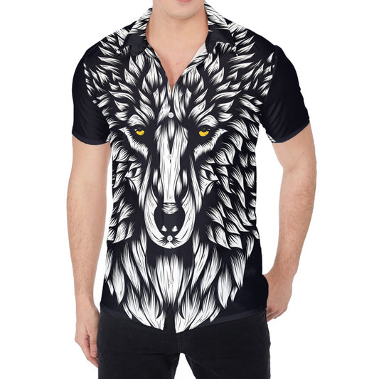 Navy And White Wolf Print Men's Shirt