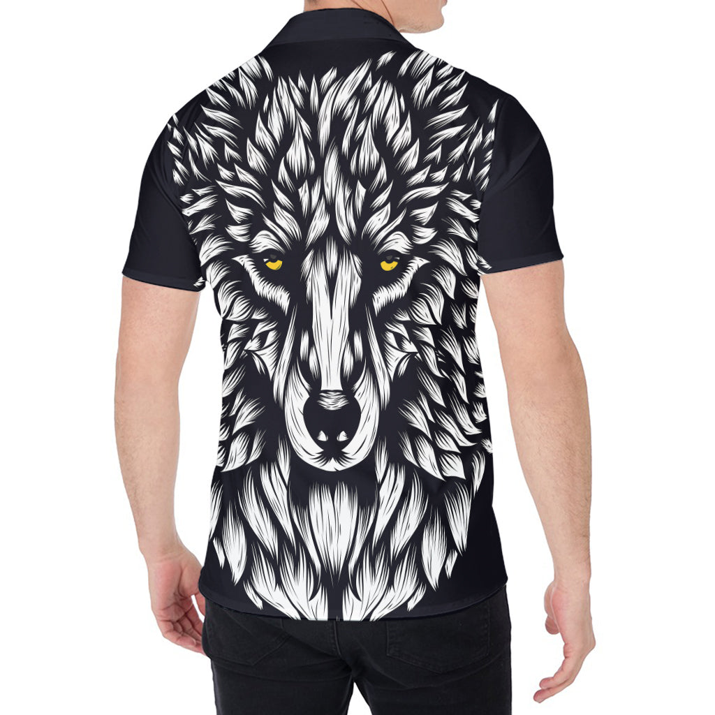 Navy And White Wolf Print Men's Shirt