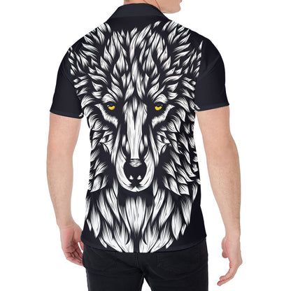 Navy And White Wolf Print Men's Shirt