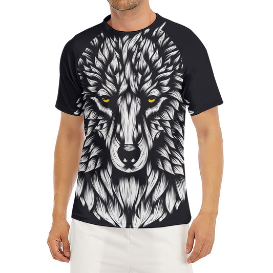 Navy And White Wolf Print Men's Short Sleeve Rash Guard