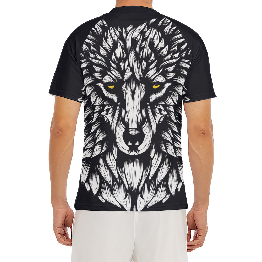 Navy And White Wolf Print Men's Short Sleeve Rash Guard