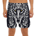 Navy And White Wolf Print Men's Split Running Shorts