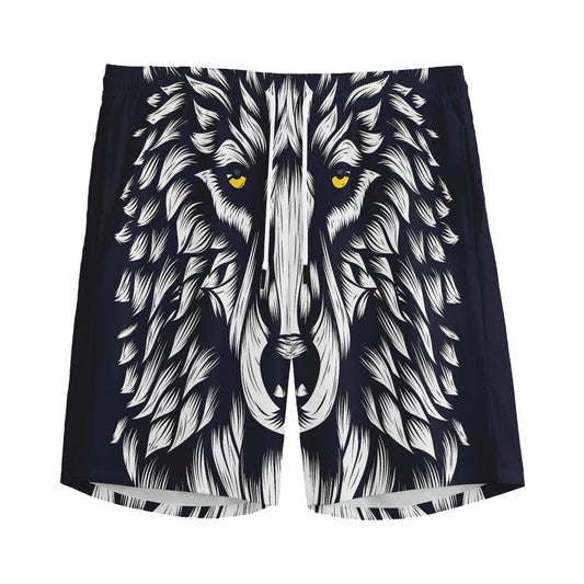 Navy And White Wolf Print Men's Sports Shorts