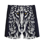 Navy And White Wolf Print Men's Sports Shorts