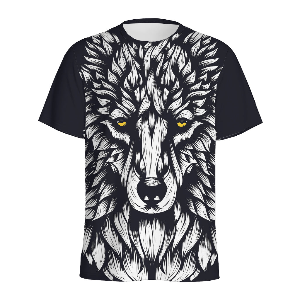 Navy And White Wolf Print Men's Sports T-Shirt