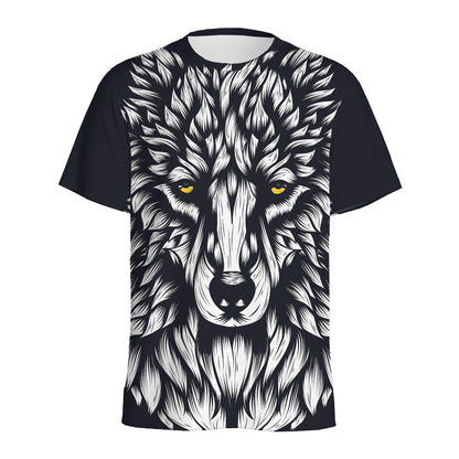 Navy And White Wolf Print Men's Sports T-Shirt