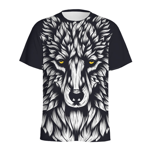 Navy And White Wolf Print Men's Sports T-Shirt
