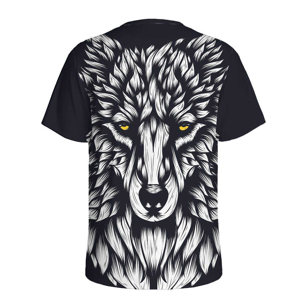 Navy And White Wolf Print Men's Sports T-Shirt