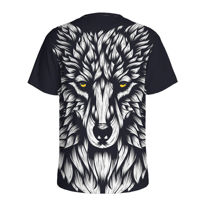 Navy And White Wolf Print Men's Sports T-Shirt