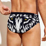 Navy And White Wolf Print Men's Swim Briefs