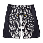 Navy And White Wolf Print Men's Swim Trunks