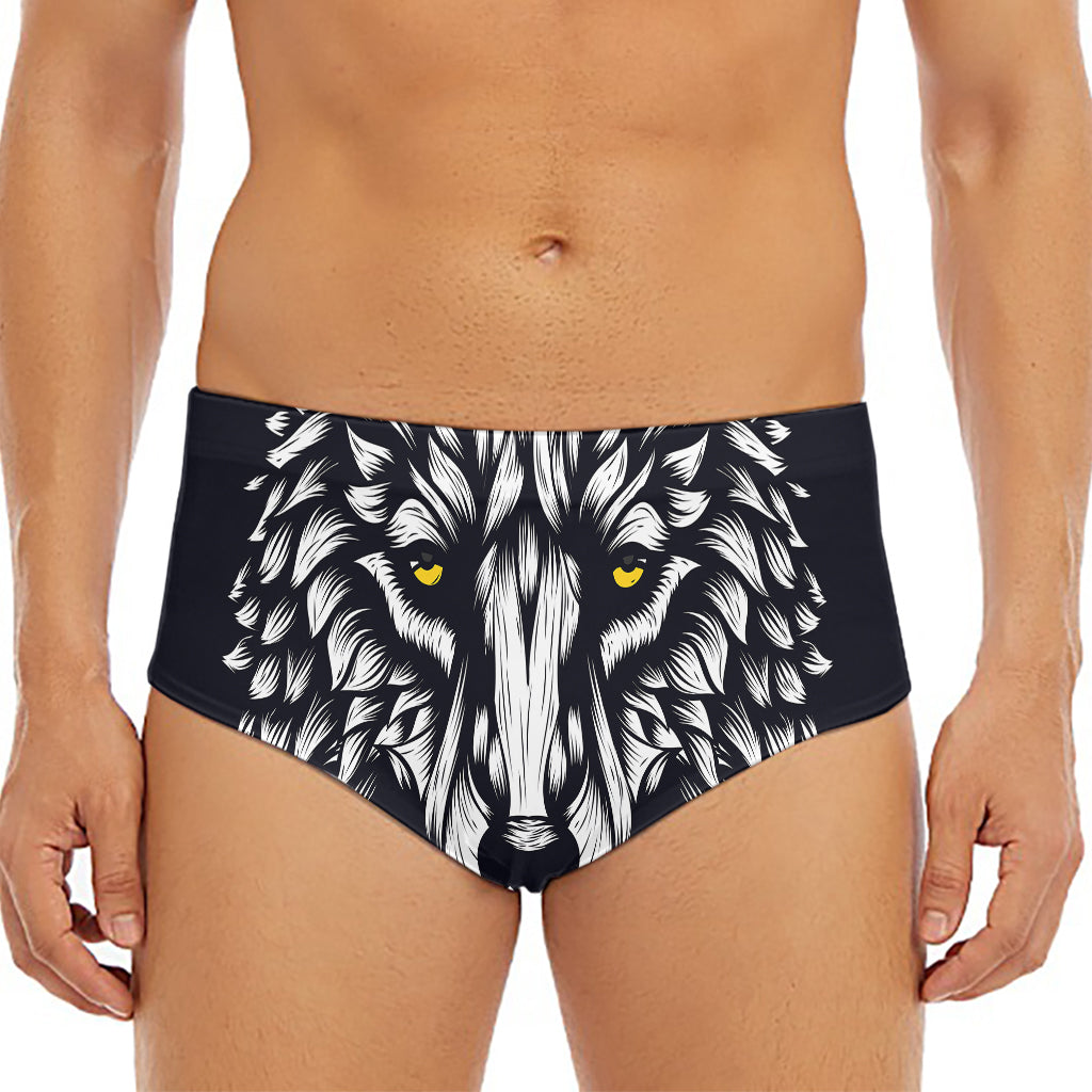 Navy And White Wolf Print Men's Triangle Swim Briefs
