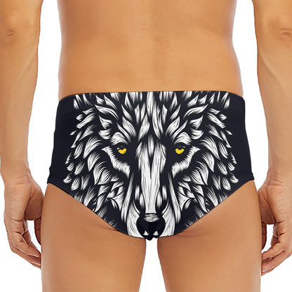 Navy And White Wolf Print Men's Triangle Swim Briefs