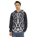 Navy And White Wolf Print Men's Velvet Pullover Hoodie