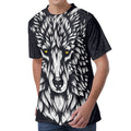Navy And White Wolf Print Men's Velvet T-Shirt