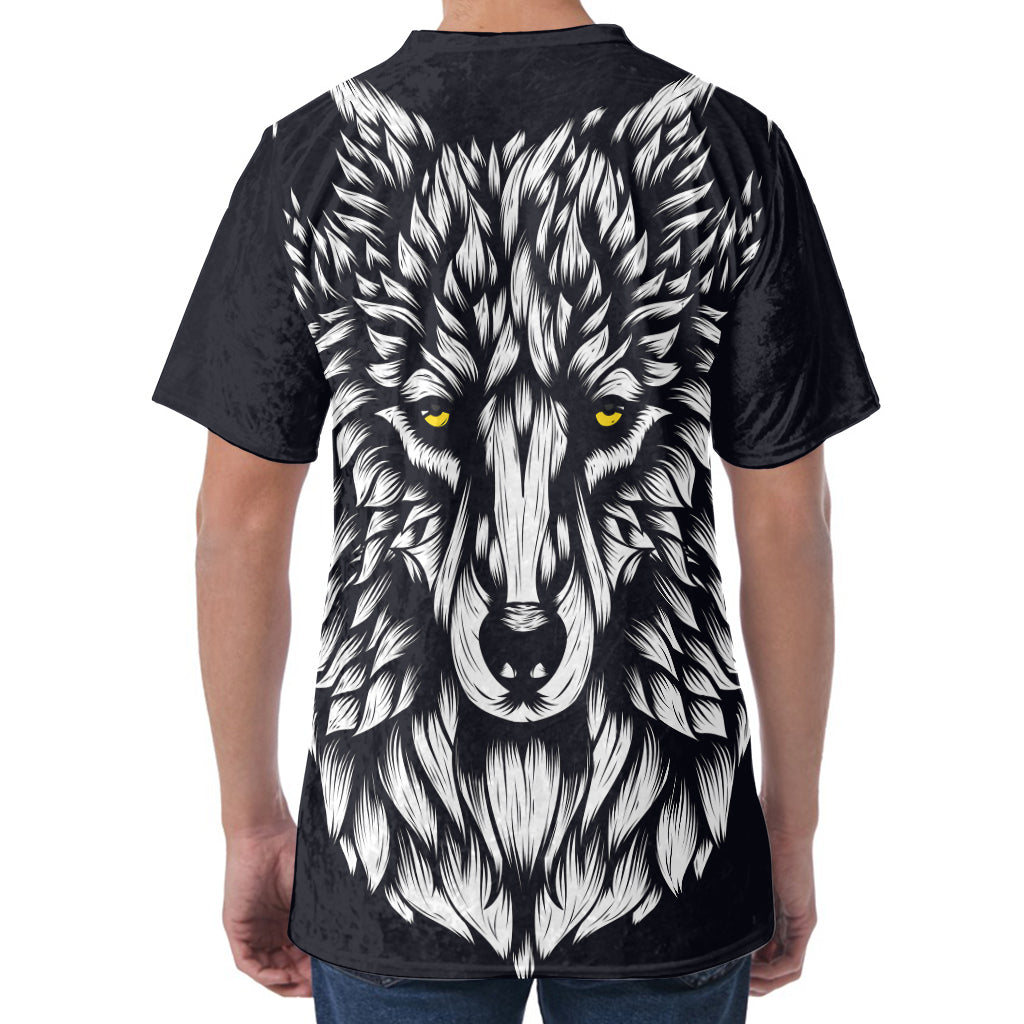 Navy And White Wolf Print Men's Velvet T-Shirt