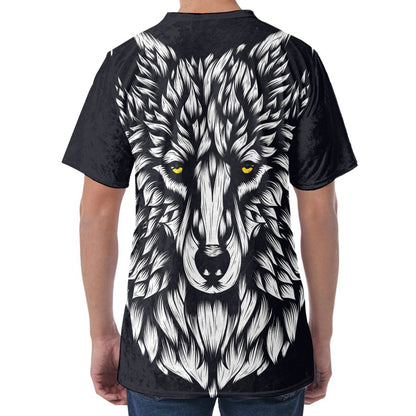 Navy And White Wolf Print Men's Velvet T-Shirt