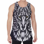 Navy And White Wolf Print Men's Velvet Tank Top