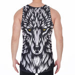 Navy And White Wolf Print Men's Velvet Tank Top