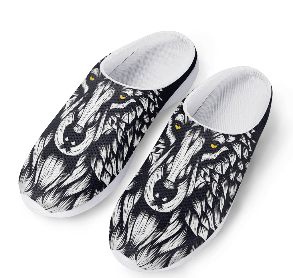 Navy And White Wolf Print Mesh Casual Shoes