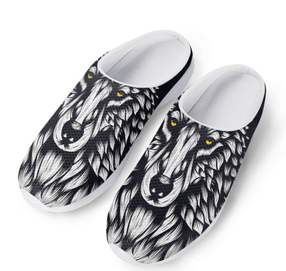Navy And White Wolf Print Mesh Casual Shoes
