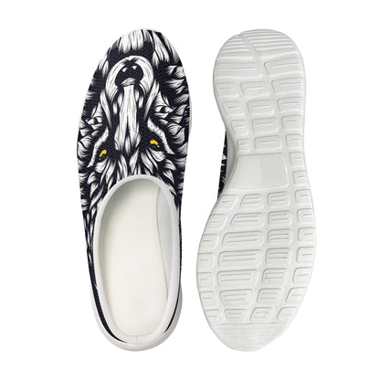 Navy And White Wolf Print Mesh Casual Shoes