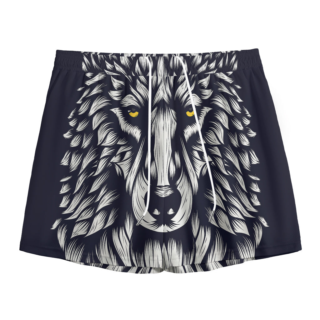 Navy And White Wolf Print Mesh Shorts