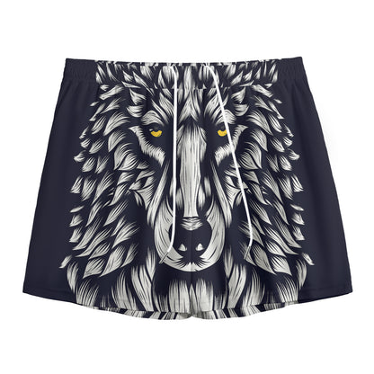 Navy And White Wolf Print Mesh Shorts