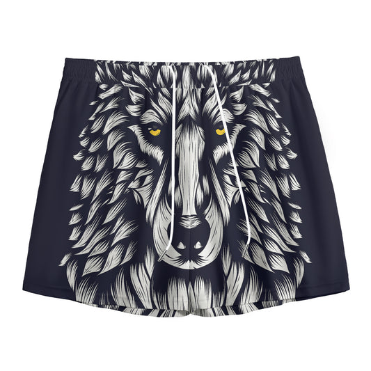 Navy And White Wolf Print Mesh Shorts