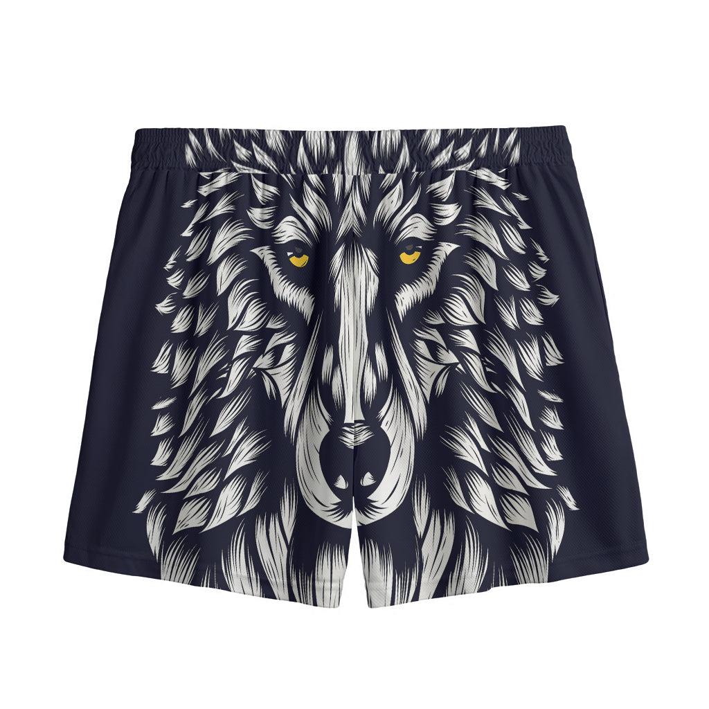 Navy And White Wolf Print Mesh Shorts