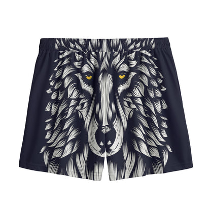 Navy And White Wolf Print Mesh Shorts