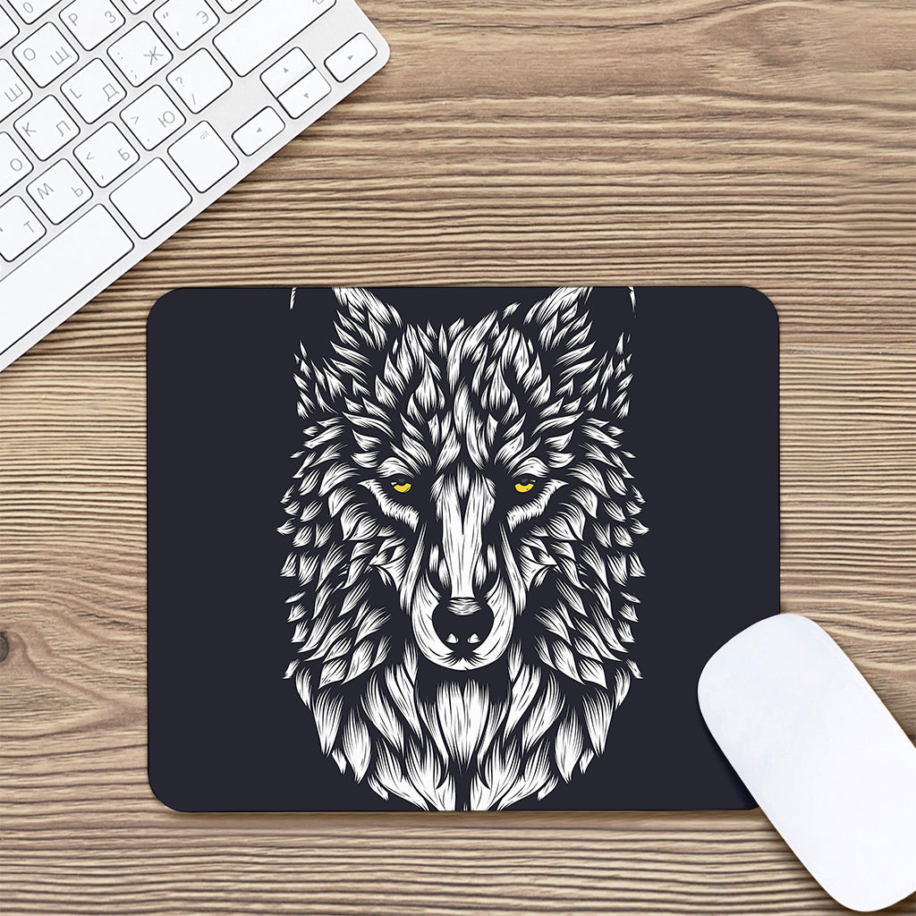 Navy And White Wolf Print Mouse Pad