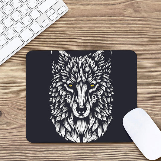 Navy And White Wolf Print Mouse Pad