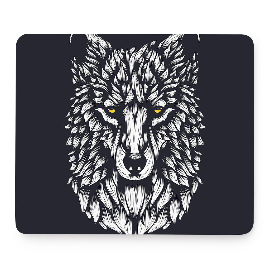 Navy And White Wolf Print Mouse Pad