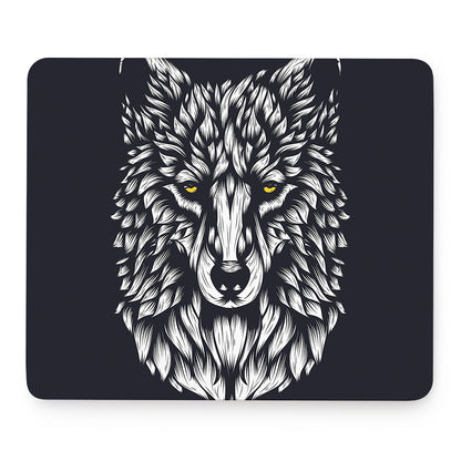 Navy And White Wolf Print Mouse Pad