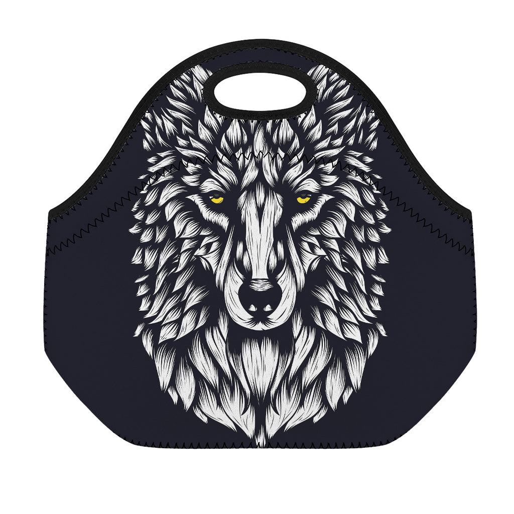 Navy And White Wolf Print Neoprene Lunch Bag