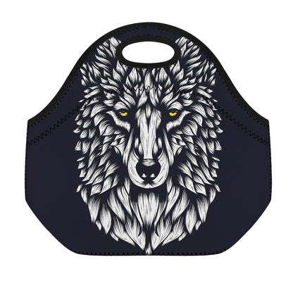 Navy And White Wolf Print Neoprene Lunch Bag