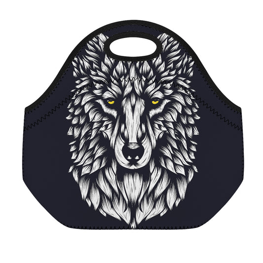 Navy And White Wolf Print Neoprene Lunch Bag