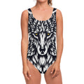Navy And White Wolf Print One Piece Swimsuit