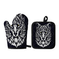Navy And White Wolf Print Oven Mitt And Pot Holder Set