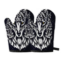 Navy And White Wolf Print Oven Mitts