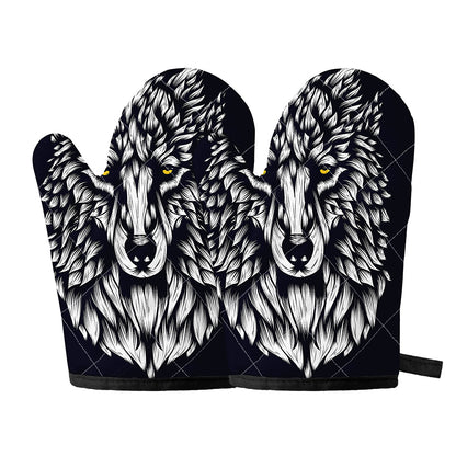 Navy And White Wolf Print Oven Mitts